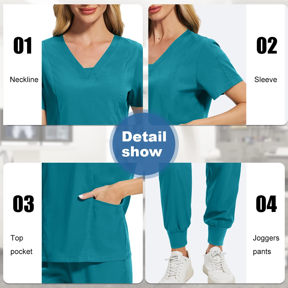 Niaahinn Scrub Sets Uniform Frauen Jogger Krankenpflege Artikel Arzt Krankenschwestern Dental Krankenhaus Uniformen Sets V-ausschnitt Schönheit SPA Uniform