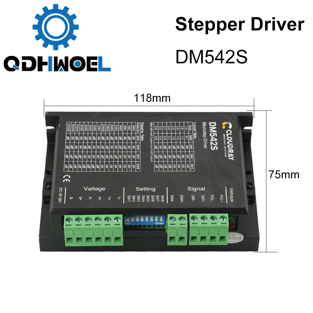 QDHWOEL 2-Phase Stepper Motor Driver DM542S Supply Voltage 18-50VDC Output 1.0-5.0A Current