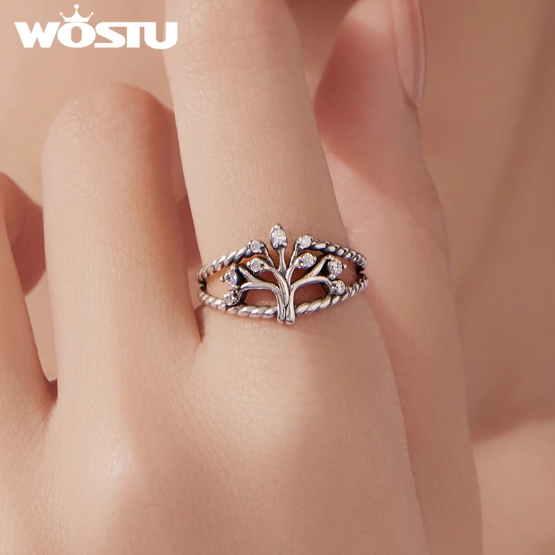 

WOSTU кольцо из стерлингового серебра 925 пробы «Древо жизни» плетеное окисленное серебро CZ для женщин на день рождения, повседневные ювелирные изделия, подарок