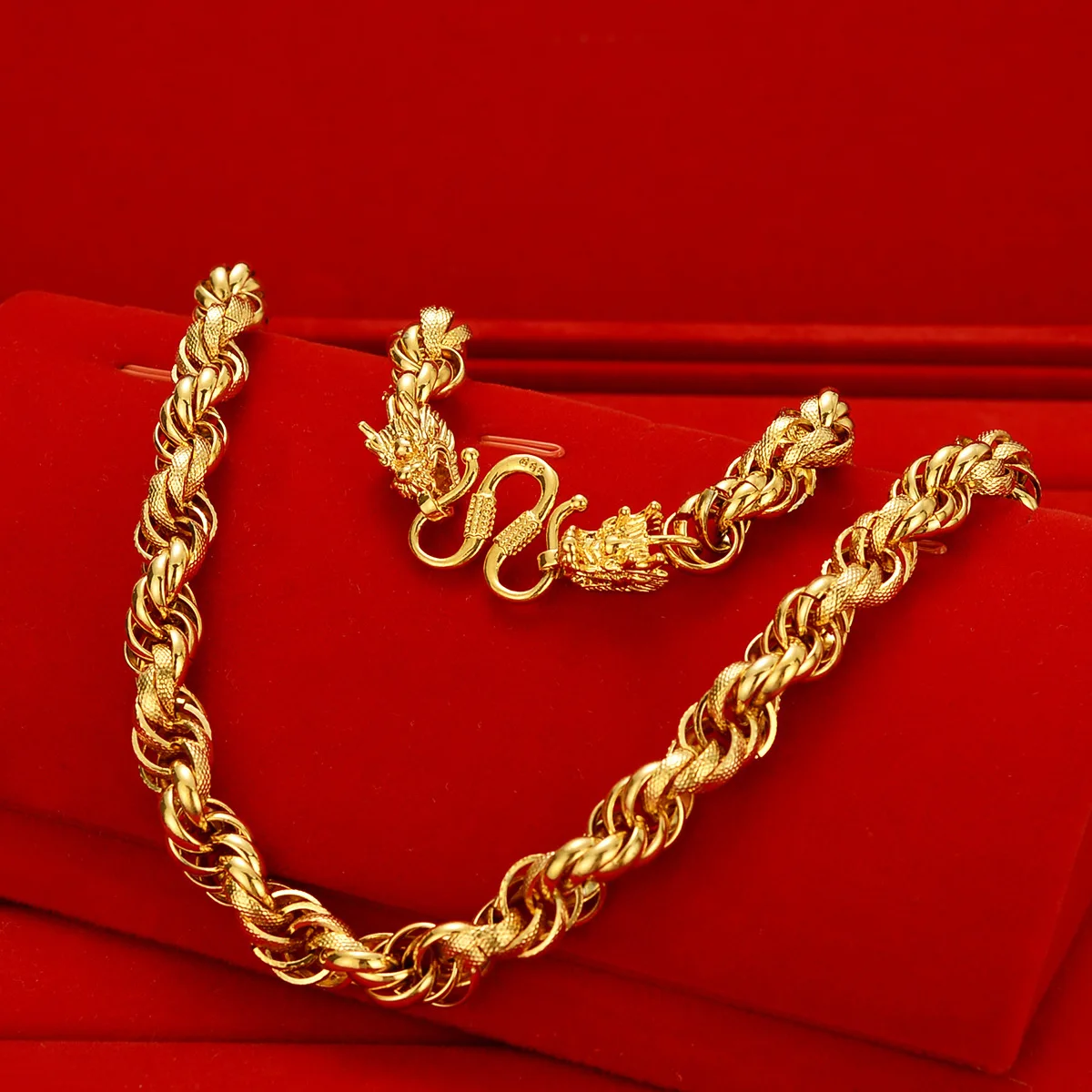 

New AU999 gold necklace 24K pure gold twist dragon head necklace mens domineering real gold clavicle chain unisex