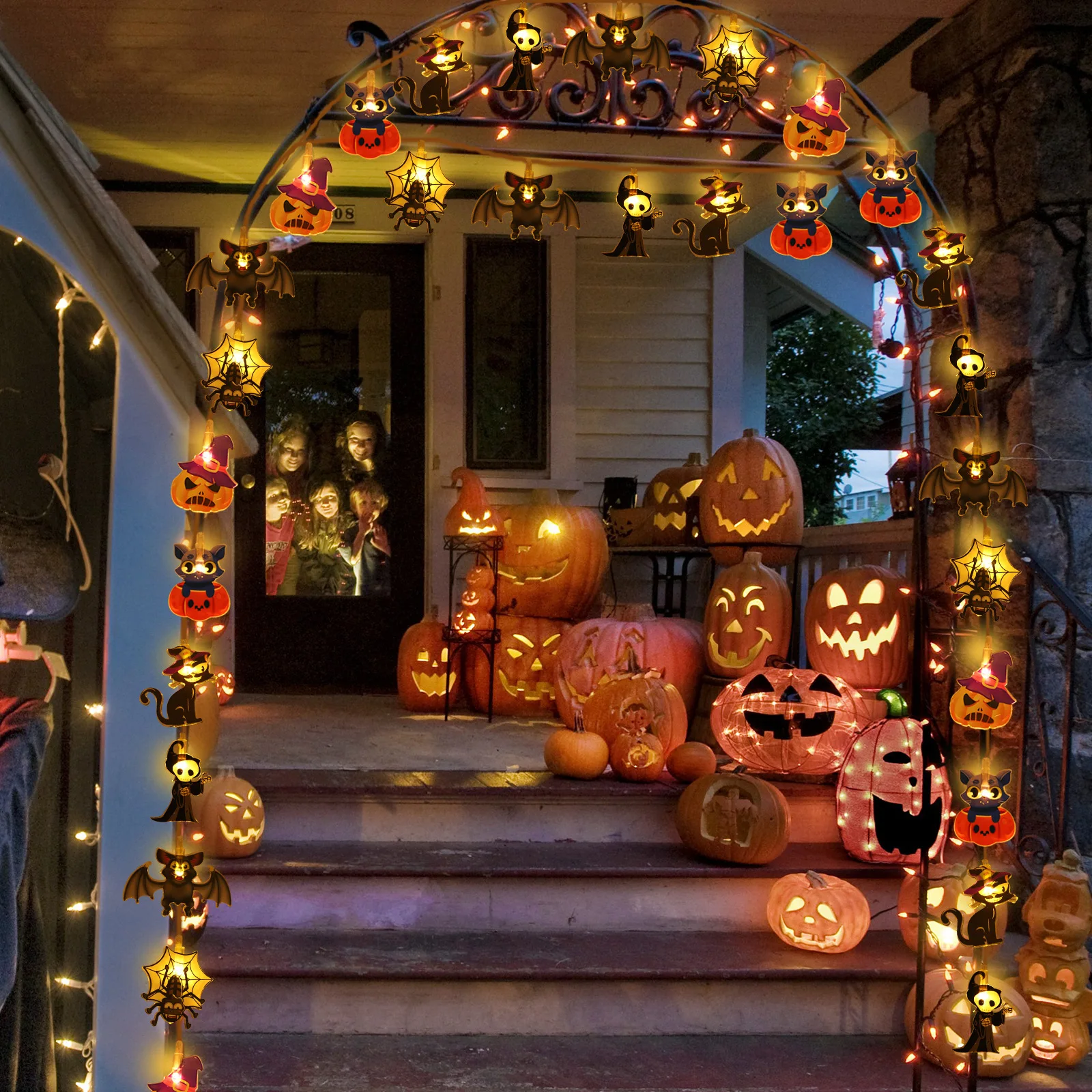 هالوين أدى سلسلة ضوء جو الديكور اليقطين الجمجمة الخفافيش العنكبوت الدعائم سلاسل الضوء للحزب #1