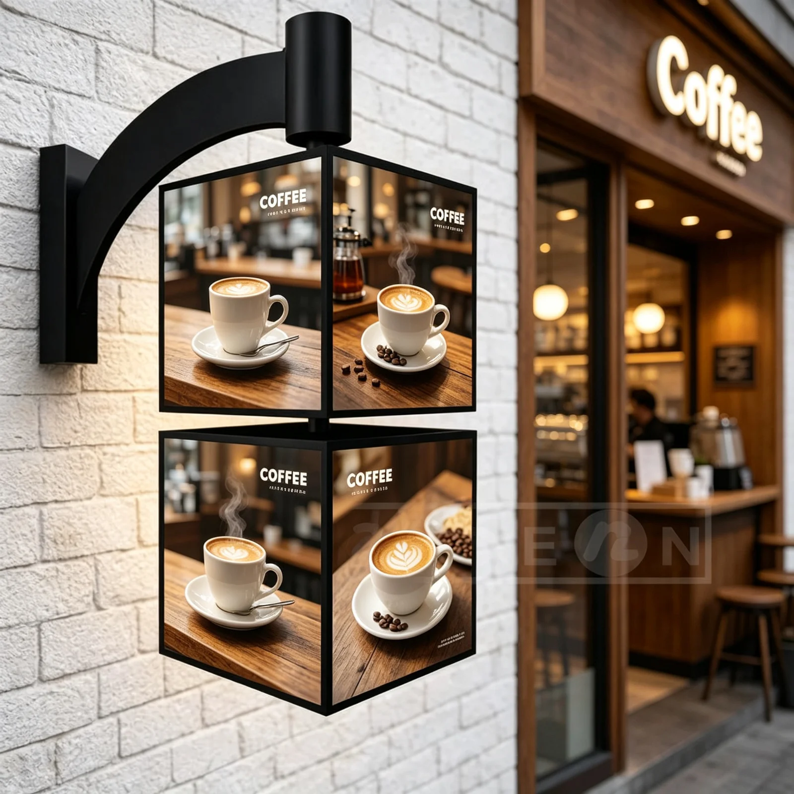 Rotating Square Light Box, Custom Wall Hanging Illuminated Menu Board, Waterproof Advertising Poster Frame for Outdoor Shop Bar