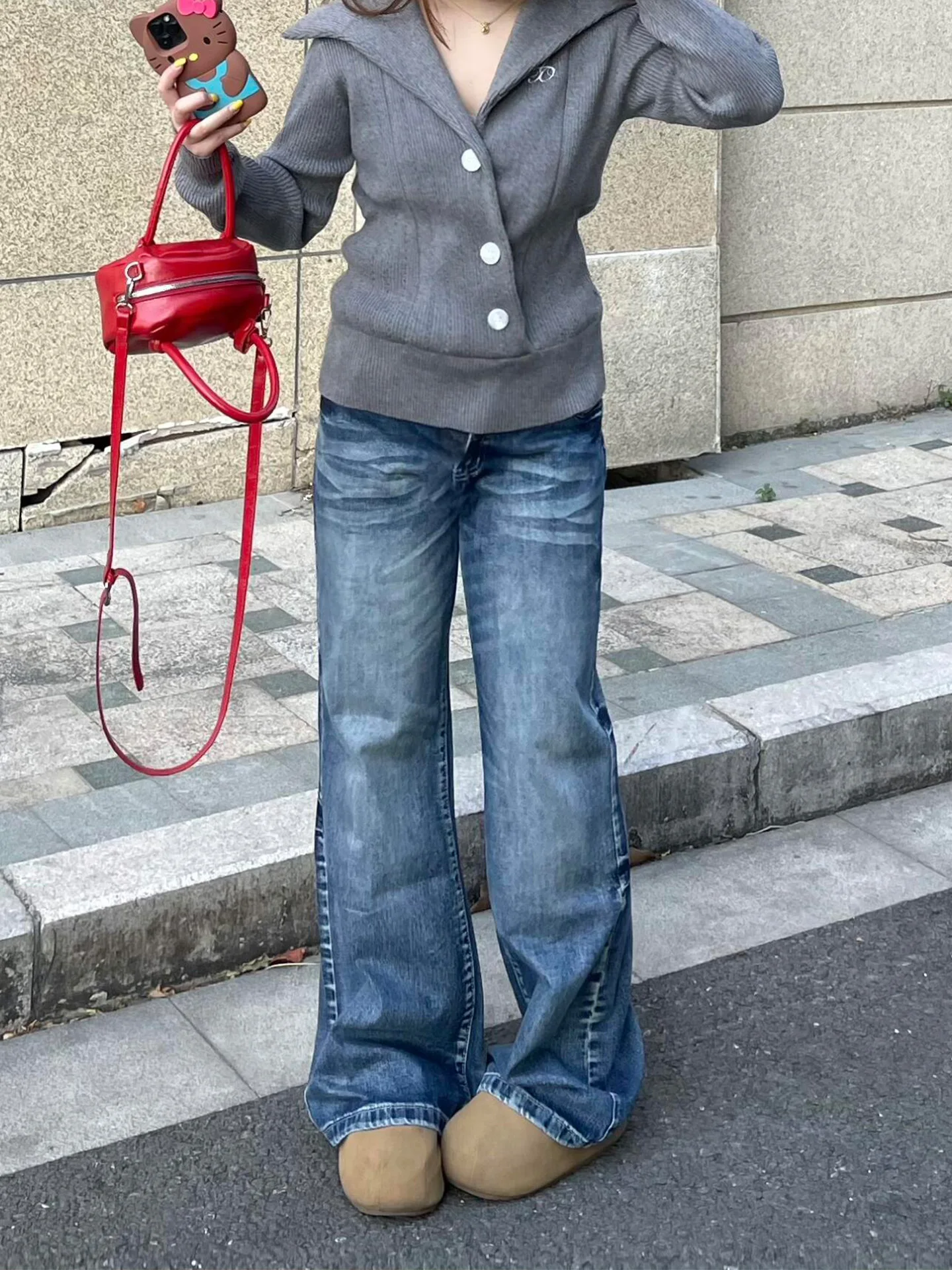 

Retro Washed High Waist Skinny Blue Jeans Women's Slim Wide Leg Denim Pants Spring 2026 Shape Memory Micro Stretch