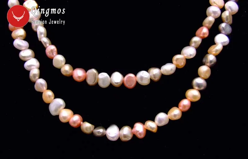 Qingmos Fashion 6-7mm Baroque Natural Freshwater Multicolor Pearl Necklace for Women Long Necklace 40
