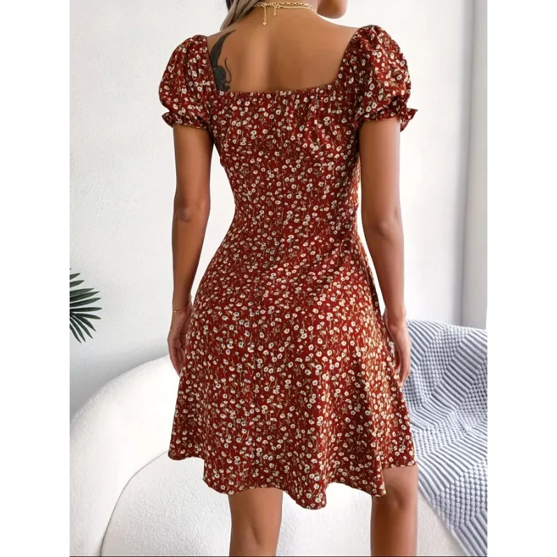 Vestido de talla grande 1XL-5XL a la moda para mujer, vestido de manga corta con estampado Floral, pantalón corto informal para mujer, vestido Min