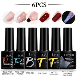 LILYCUTE 6pcs/3pcs/2pcs 7ml Functional Gel Nail Art Set with Base Gel and Top Coat Semi Permanent Soak Off UV Varnish Manicure
