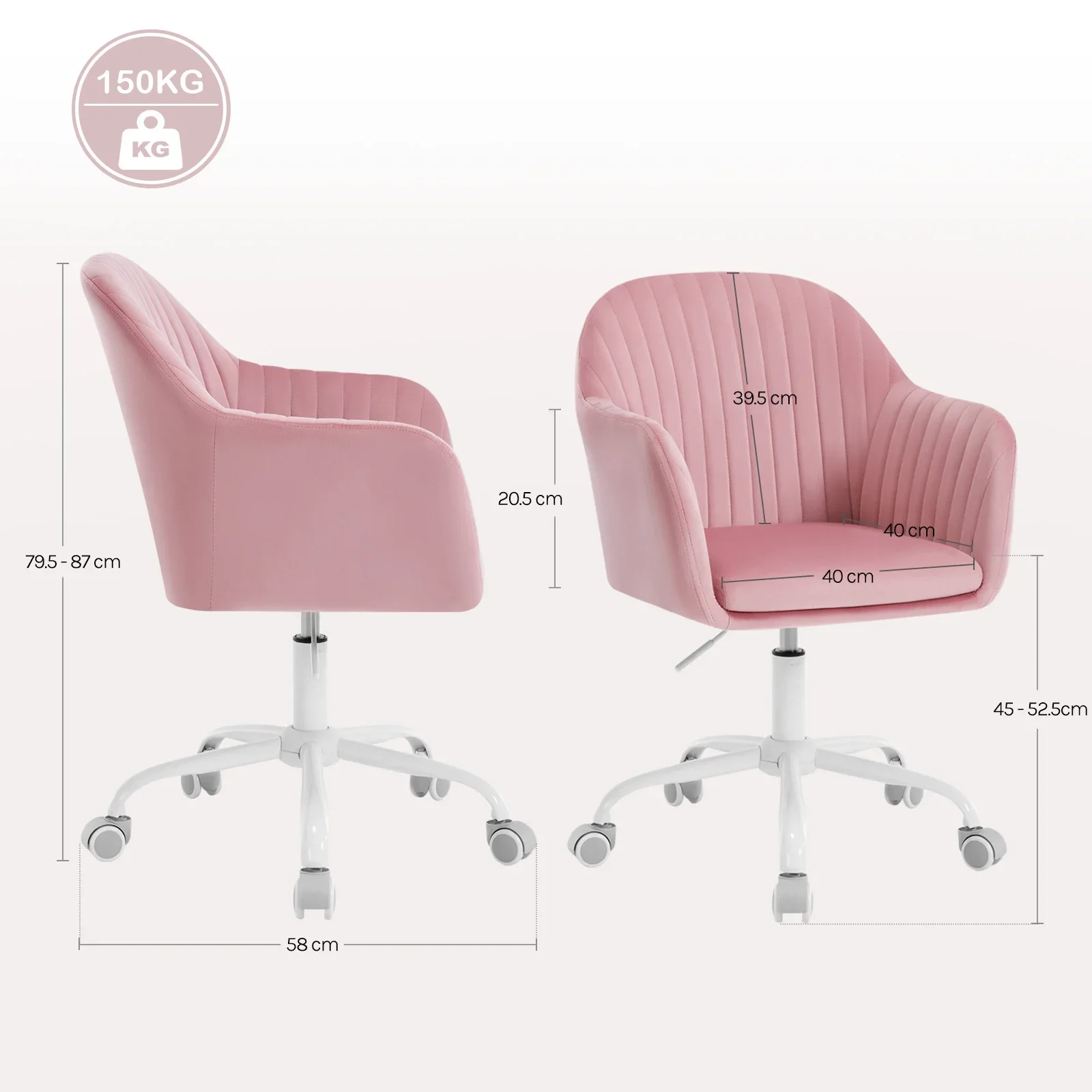WOLTU Samt-Bürostuhl mit Armlehnen, Rollen, anhebbar, Gaming-Stühle mit hoher Rückenlehne, höhenverstellbar, ergonomischer Arbeits- und Make-up-Stuhl – Detail 6