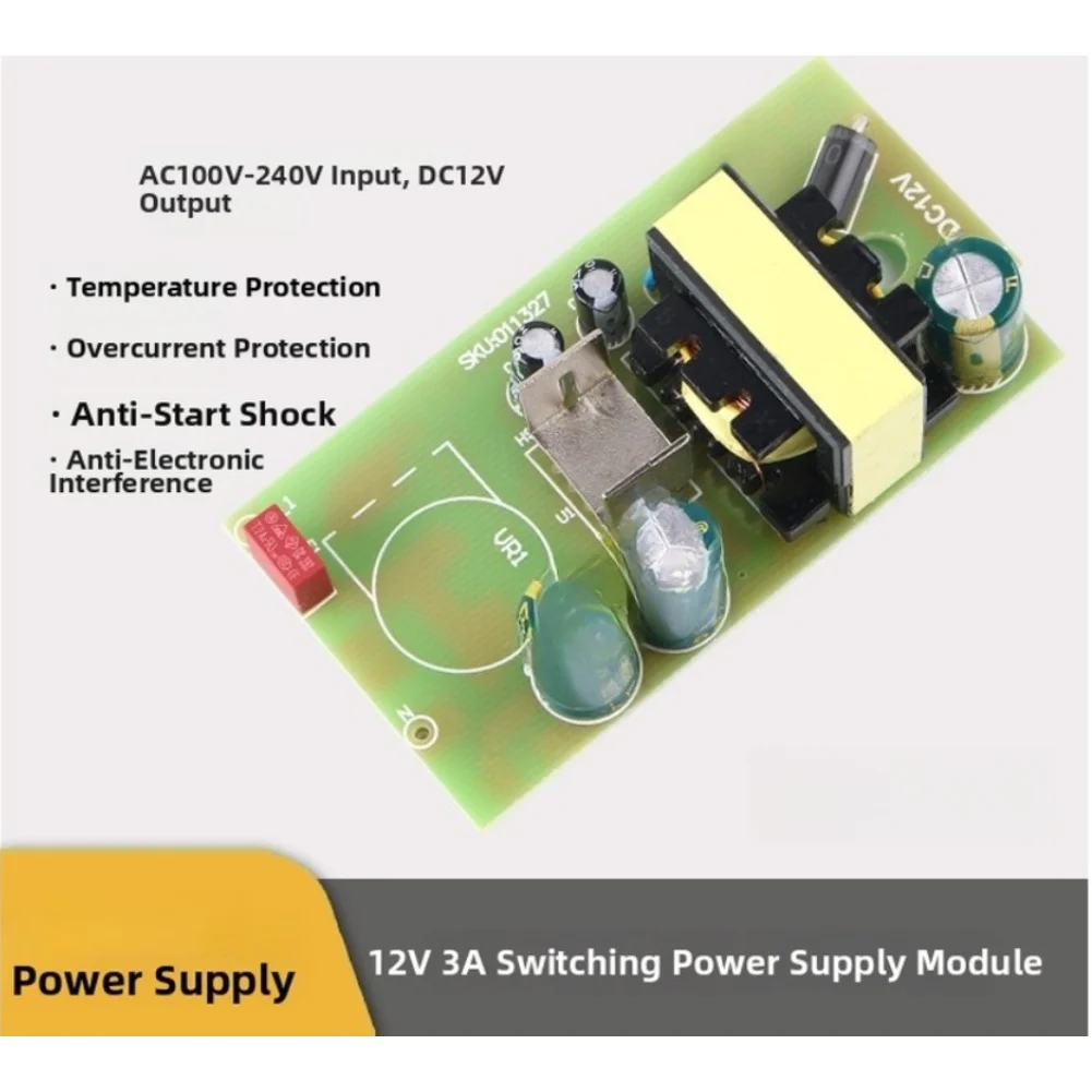 AC100-240V to DC12V 36W Switching Power Supply Module with Overload Overcurrent and Thermal Protection for Electronics Projects