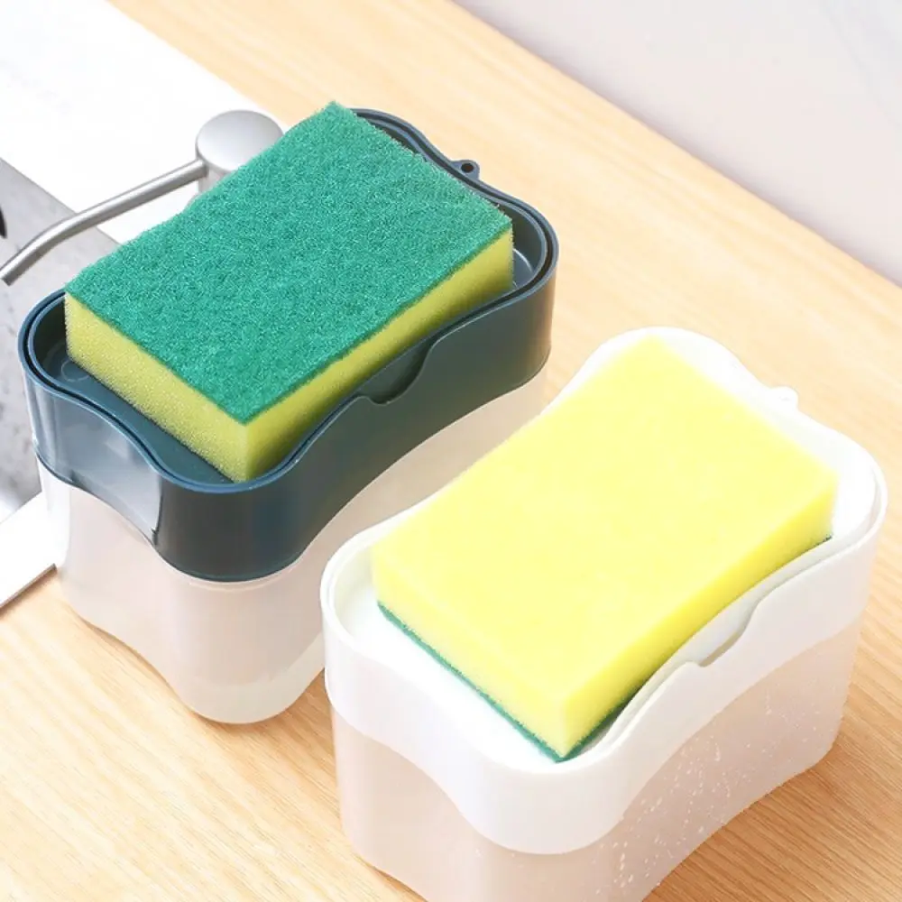 Compact Kitchen Sink Soap Pump Dispenser Manual Press Liquid Detergent Cleaning Scrubber Sponge Holder Tool
