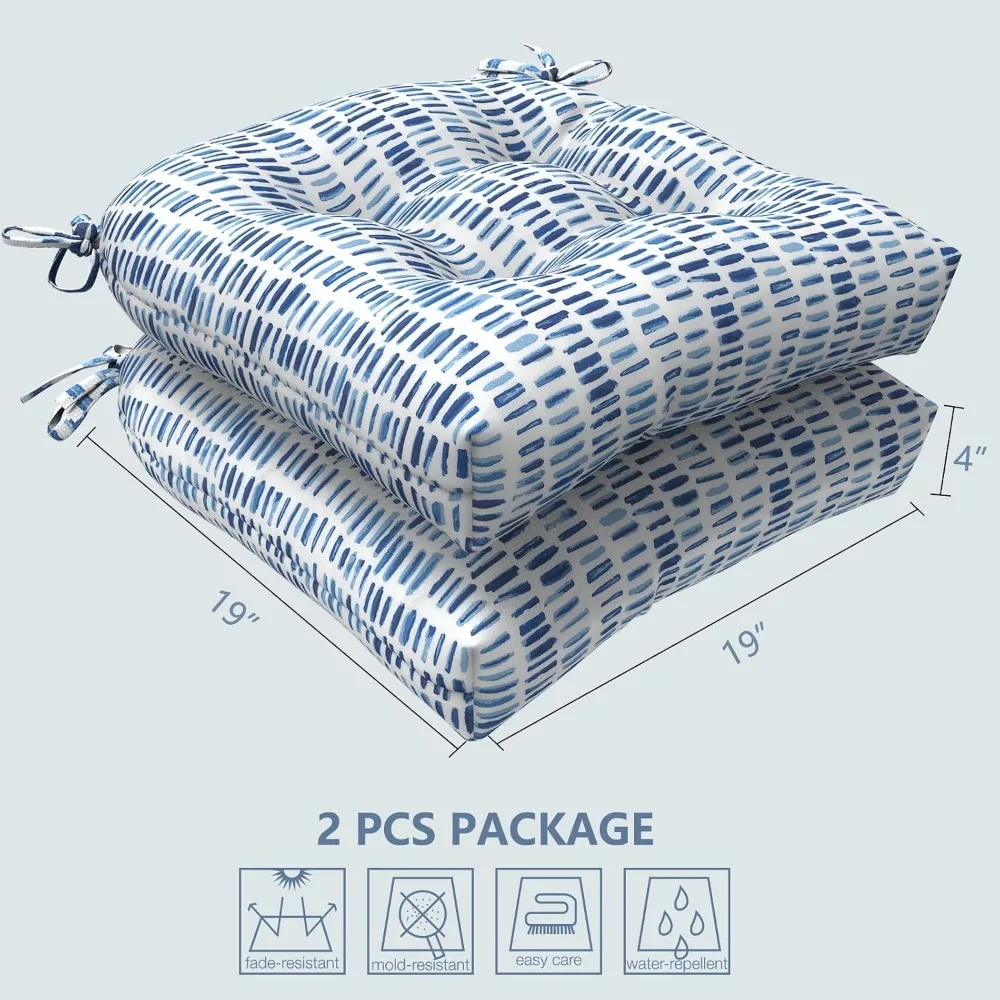 Outdoor Patio Dining Chair Cushions, Round Back, 19x19x4, Blue Pebble, 2 Pack