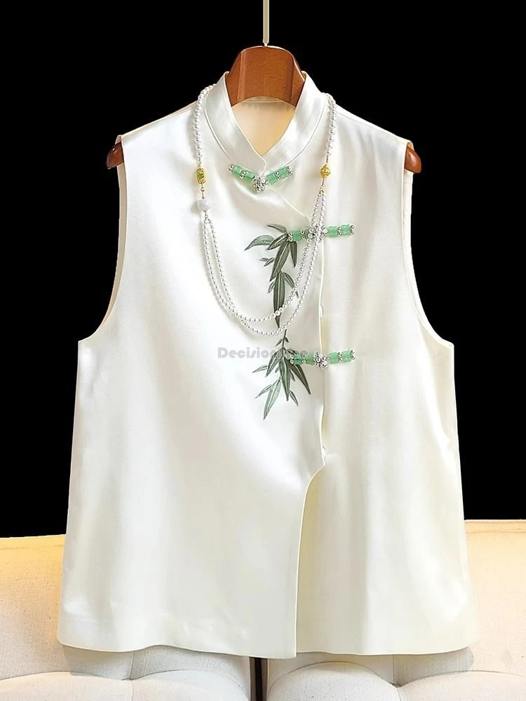 

2025 китайский улучшенный вышитый жилет Cheongsam на пуговицах для женщин, новый костюм Тан без рукавов с воротником-стойкой, элегантный жилет, топ