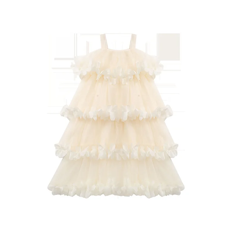 فستان بناتي صيفي 2025 موضة جديدة للأطفال فستان كعكة الأميرة البتلة فستان جنية بحمالات للأطفال