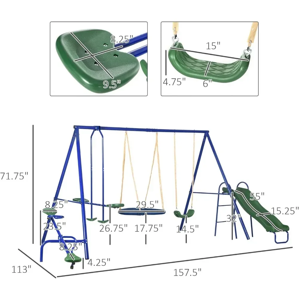 مجموعة أرجوحة للفناء الخلفي، مجموعة ألعاب خارجية 5 في 1 شديدة التحمل على شكل حرف A للأطفال مع أرجوحة صحن مقاس 29.5 بوصة، منزلق، متأرجحة، طائرة شراعية #5