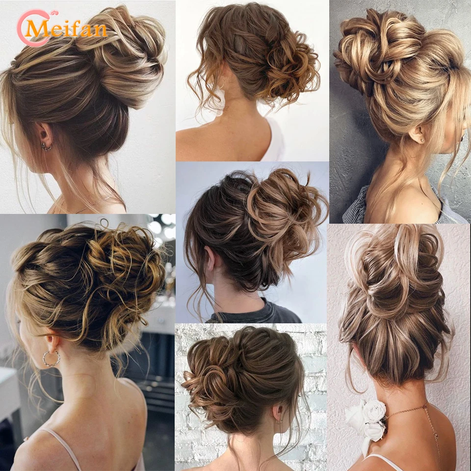 MEIFAN Synthetic Claw Chignon Curly Messy Wavy Curly Fluffy Hair Bun Clip In Ponytail Extensions Natural False Hairpieces