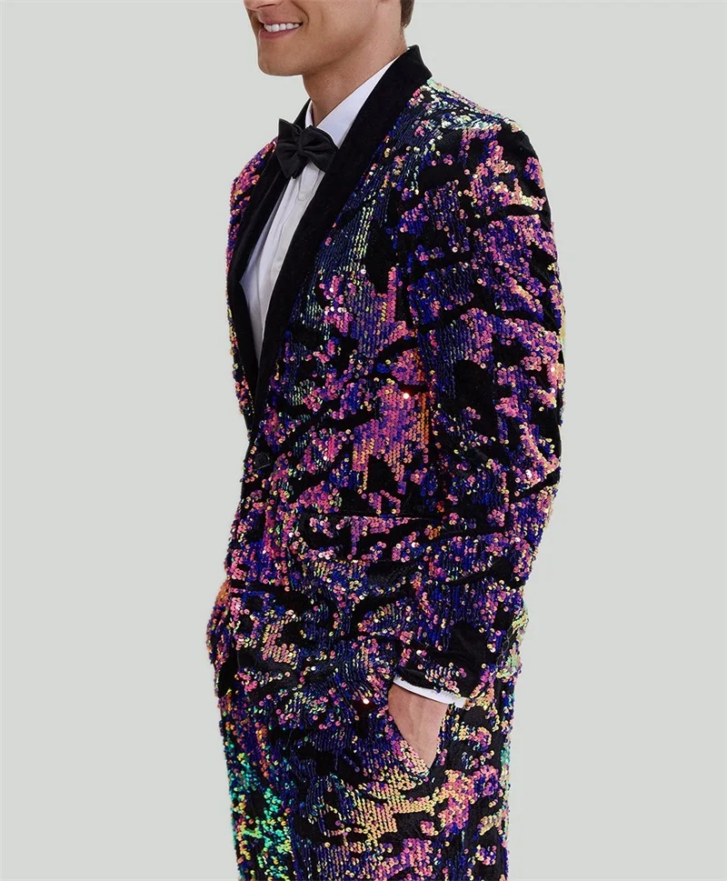 Luxury Sequins Men Suits Set Blazer Wedding Tuxedo 2 Pieces Coat+Pants Prom Dress Jacket Custom Made Formal Office Male Costume