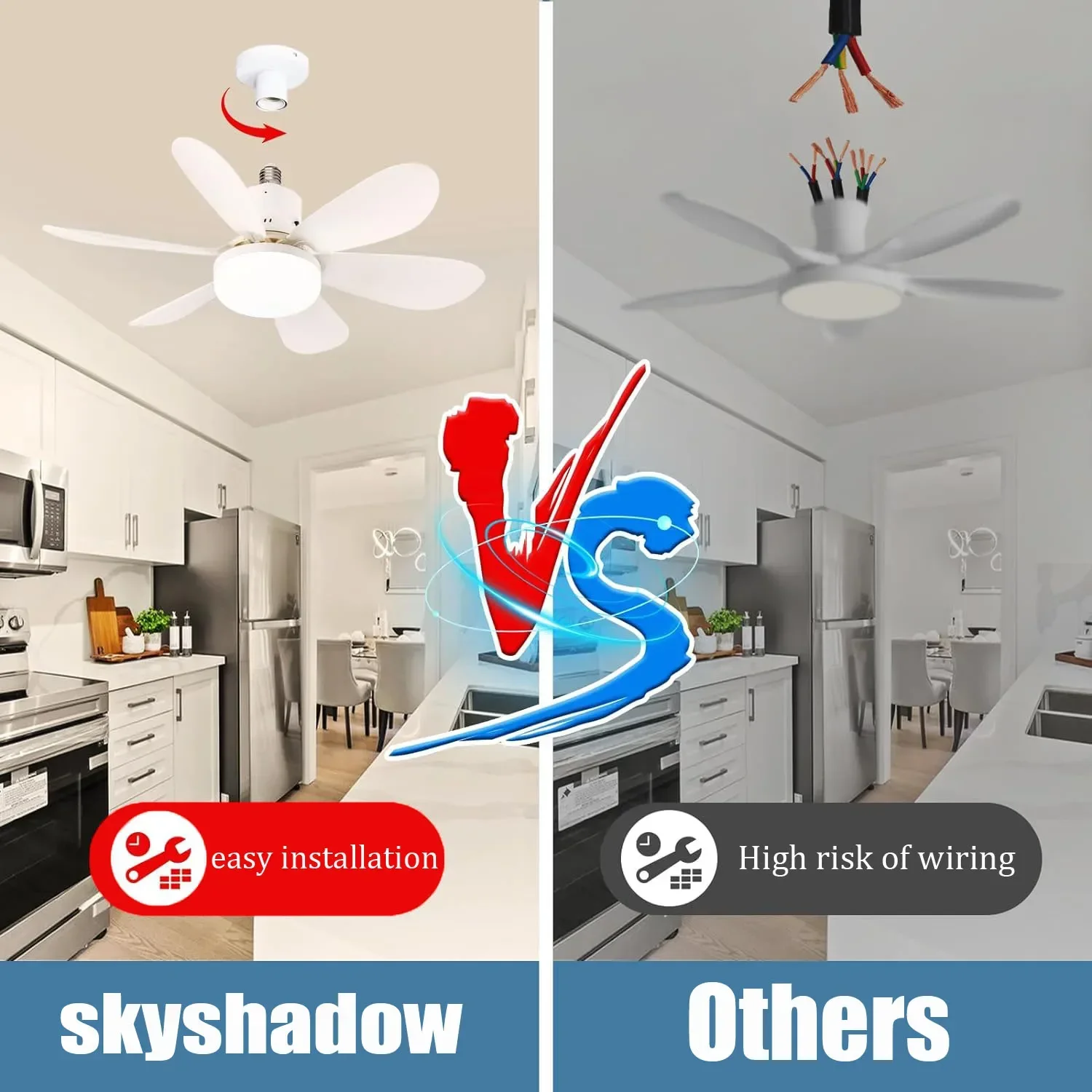 40W LED Ceiling Fan Lamp E27 With Remote Control Safety 360 Socket Fan 3 Speed Strong Wind Silence For Room Home Lighting