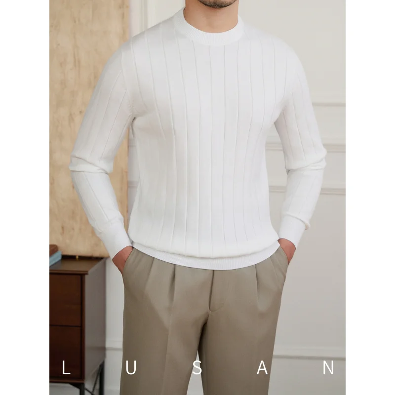 

Mr. Lusan осенне-зимняя итальянская футболка для отдыха из 100% хлопка, дышащая футболка с круглым вырезом и длинными рукавами, британская однотонная трикотажная основа