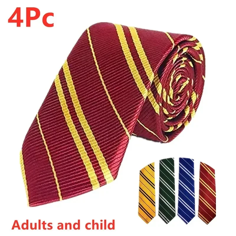 4PC Movie Character Theme Party Red Tie Fantasy Movie Magic Academy Striped Tie Decoration Prom Halloween Coplay Costume Props