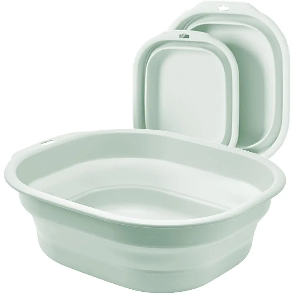 Collapsible Wash Basin Set, Portable Sink for Camping, RV, Laundry, and Baby Bottle Washing - Green
