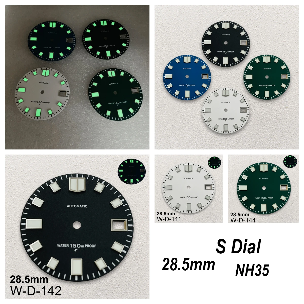 

28.5mm S Logo Matte Dial Fit NH35/NH36/4R/7S Japanese Movement Green Luminous Diving High-Quality Watch Modification Accessories