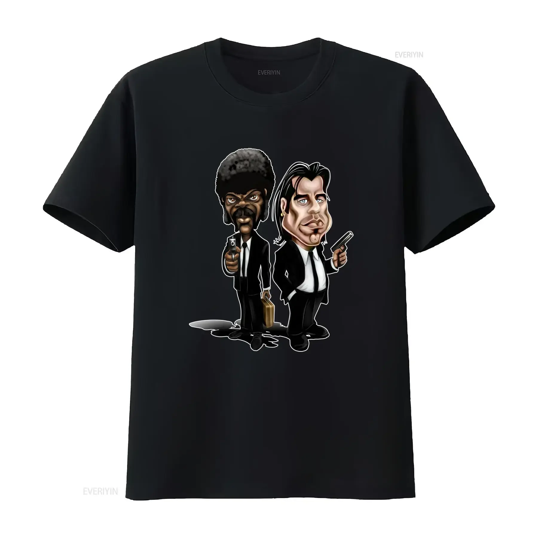 Cool Cartoon Pulp Fiction Classic Characters Print Casual T Shirt vintage Washed homme Soft Stretched Versatile