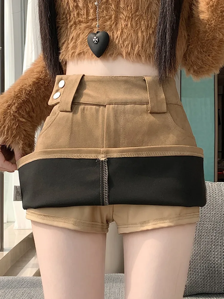 Jupe f en daim kaki pour femmes, taille haute, amincissante, ligne a, jupe enveloppante, confortable, douce, Vintage, décontractée, taille haute A...