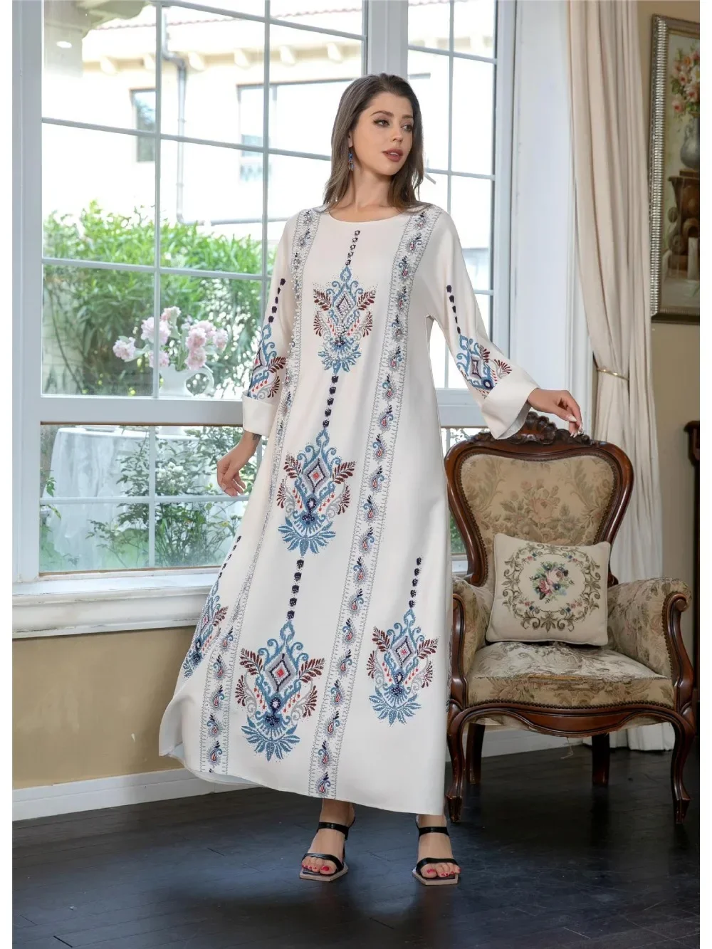 Ramadan marocain caftan Eid musulman Abaya pour les femmes robes de soirée perles Jalabiya dubaï Abayas Islam imprimer robes arabe longue Robe