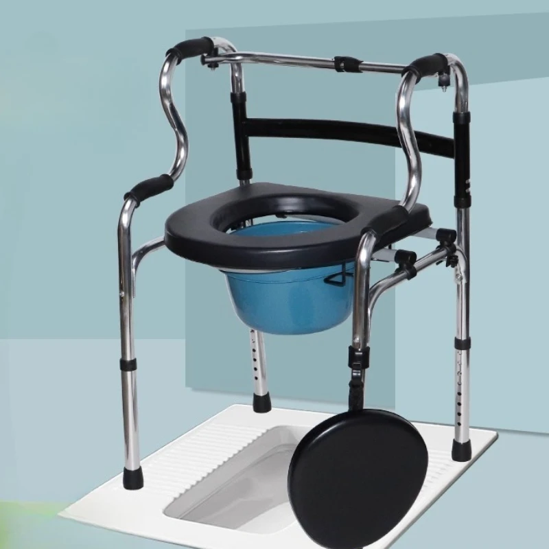 Foldable Commode Chair for Elderly Portable Non-Slip Toilet Stool with Adjustable Height Mobile Potty Seat And Safety Armrests