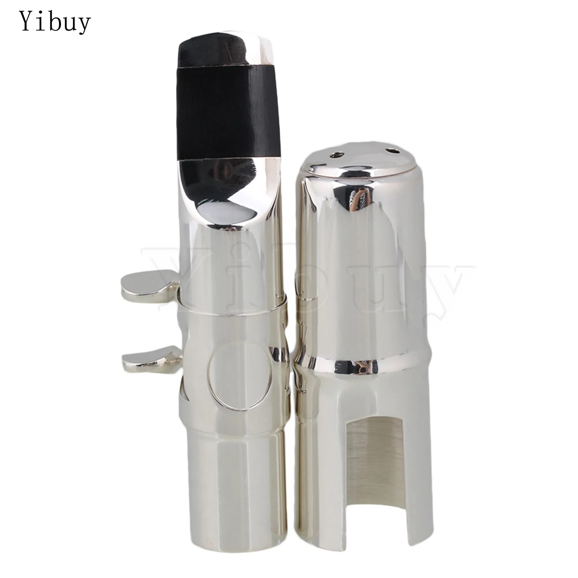 Yibuy  #7 95*15mm Silver Nickel-plated Sax Mouthpiece with Cap Ligature for E-flat Alto Saxophone