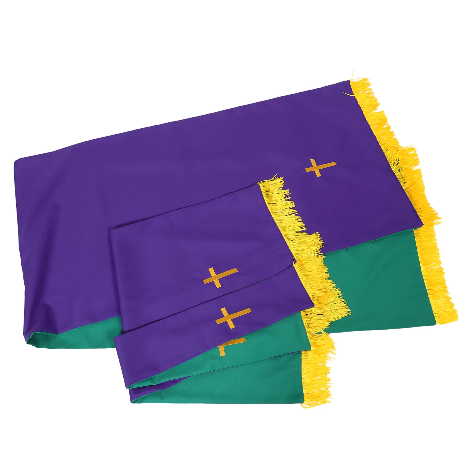 Reversible Church Parament Set Altar Pulpit Green Purple Embroidered Cross Pastor Table Cloth Eucharist Communion Seasonal