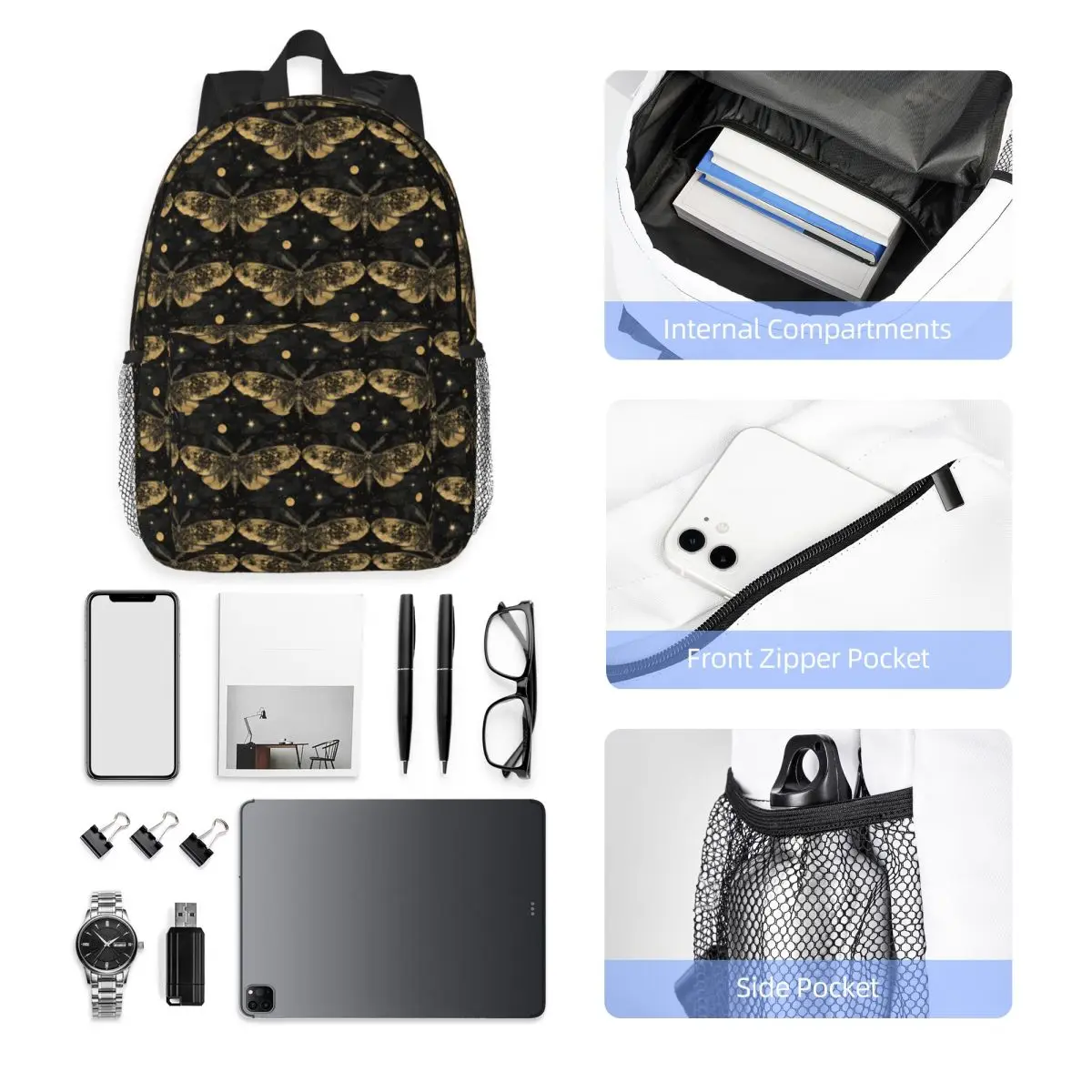 Moth Wings Backpack Student Boys Girls BookBag Men Women School Bag Computer Shoulder Bags