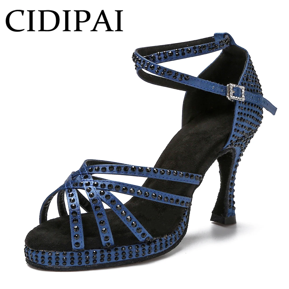 

Satin Dance Shoes With 1cm platform Women Soft Soled Tango Latin Dance Shoes Salsa party Ballroom shoes Cuba 9cm Heel