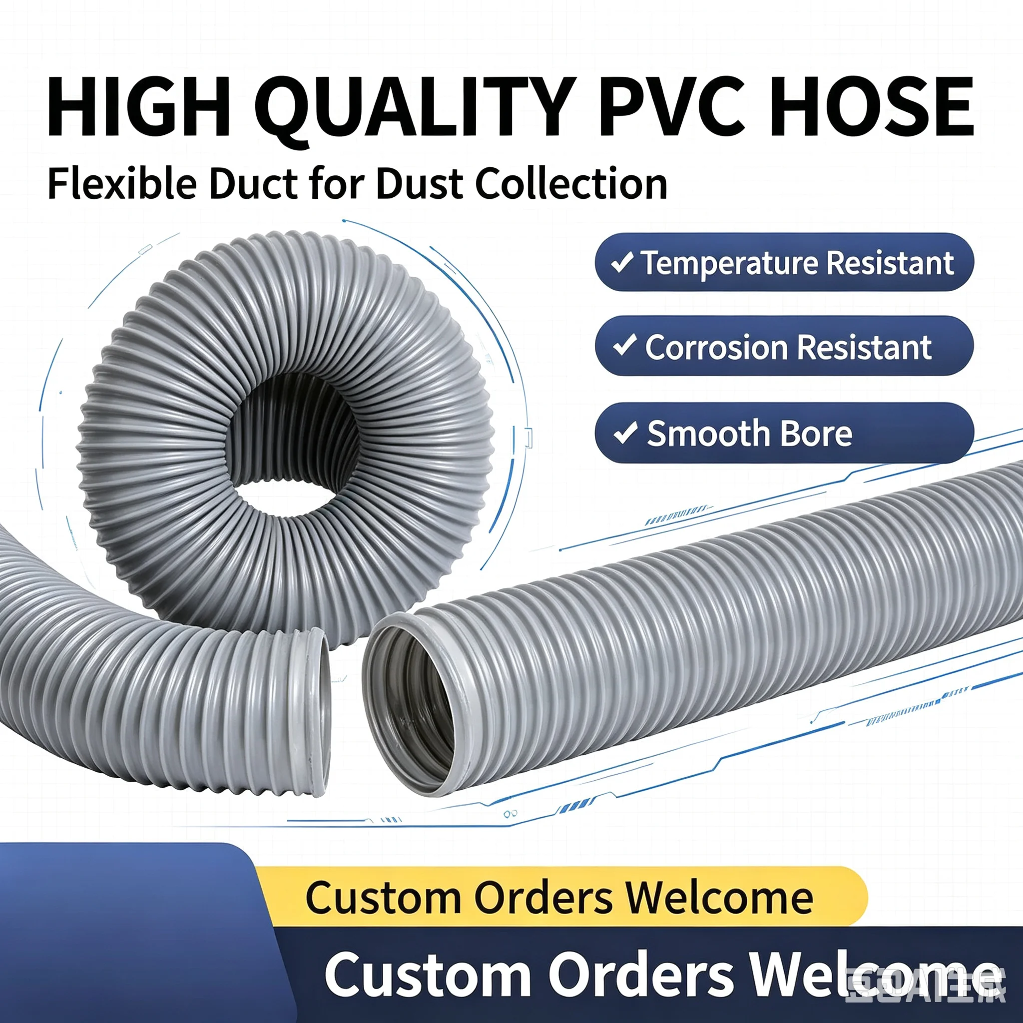 PVC Grey Steel Wire Corrugated Pipe Anti-static Vacuum Suction Engraving Machine Hose Ventilation Tube Inner Diameter 30-100mm