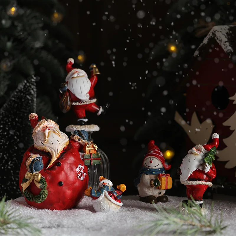 Cute Christmas Resin Santa Claus Snowman Desktop Set Painted Resin Snowman Ornament for Christmas Home Display Figure Decor gift