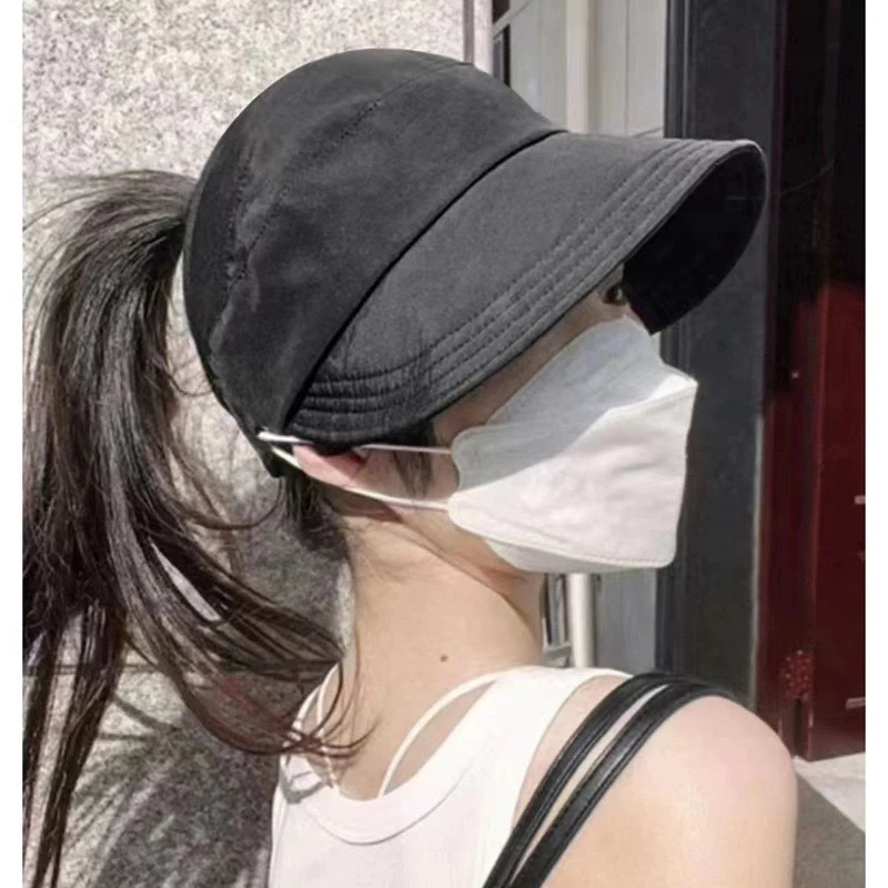 

1Pc Can Tie The Ponytail Sun Hat Drawstring Adjustable Quick-drying Duck Tongue Hat Ladies Wide-brimmed Hollow Top Sun Hat