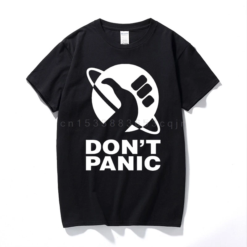 The Hitchhikers Guide To The Galaxy Logo Men T Shirt Don't Panic Print Men  Basic T-Shirt Printing Crew Collar Plus Size