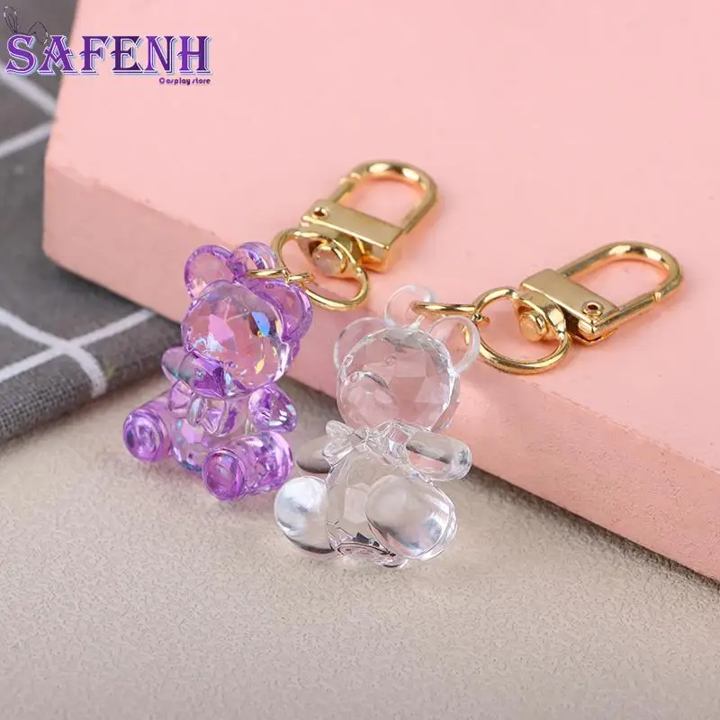 Cute Crystal Bear Keychain Friendship Gift Kawaii Airpods Key Chain Accessories pink/blue/purple/Transparent