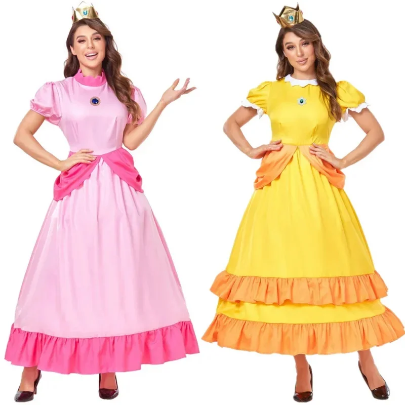 Disfraz de princesa Peach para adultos, vestido rosa elegante para mujer, fiesta de Cosplay, mascarada de Halloween, traje, ropa para el escenario