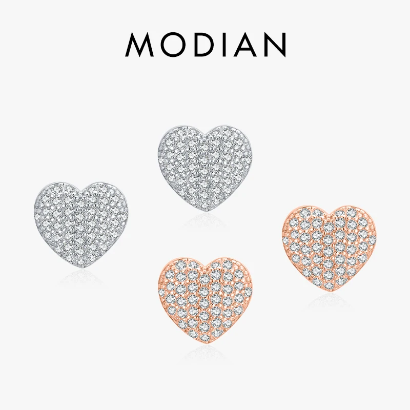 

MODIAN 925 Sterling Silver Fashion Exquisite Love Heart Stud Earrings For Women Clear CZ Piercing Earrings Wedding Jewelry