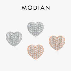 MODIAN 925 Sterling Silver Fashion Exquisite Love Heart Stud Earrings For Women Clear CZ Piercing Earrings Wedding Jewelry