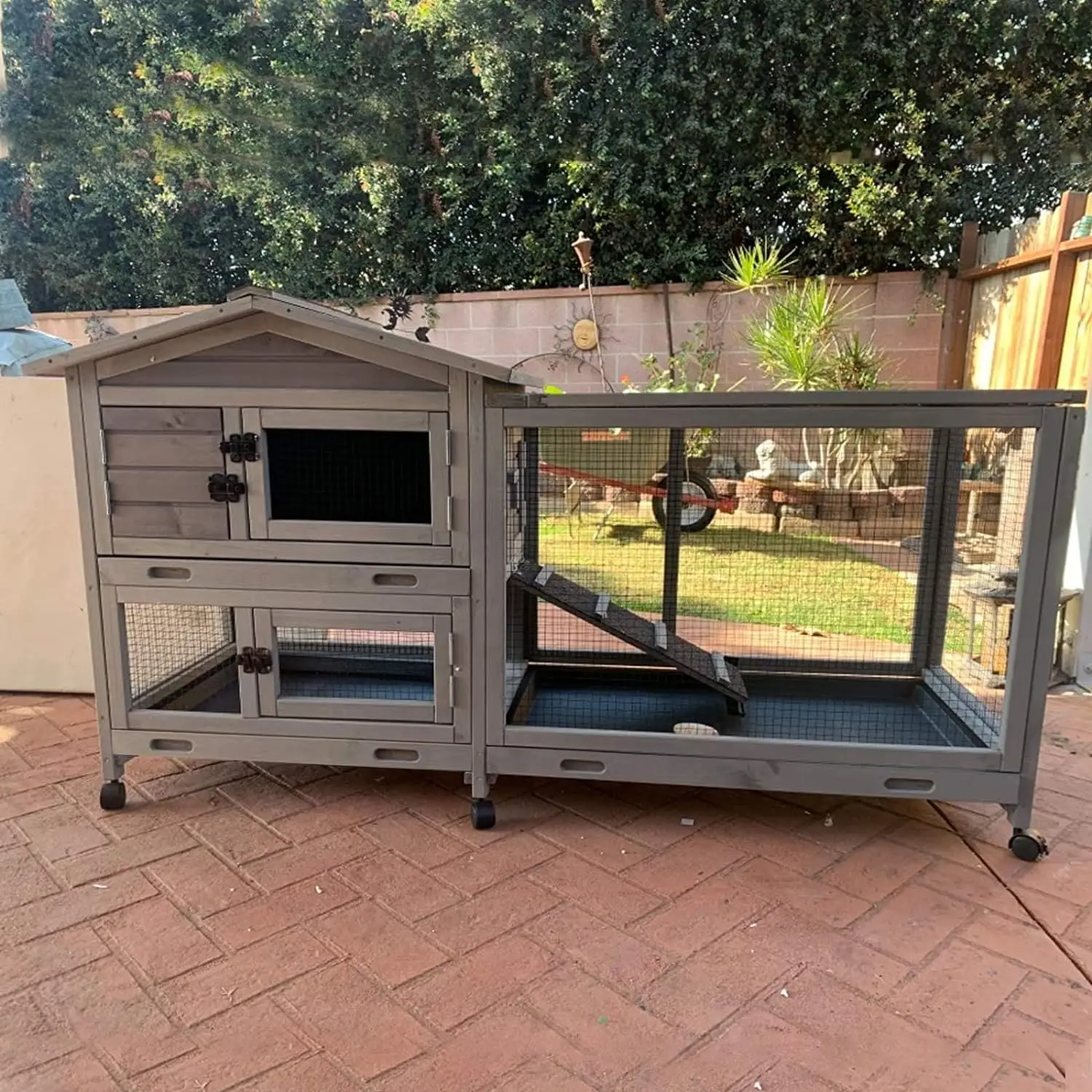 

Rabbit Hutch Indoor Outdoor Bunny on Wheels Large Guinea Pig Cage with Run for Any Small Animals,Removable Pull Out Tray