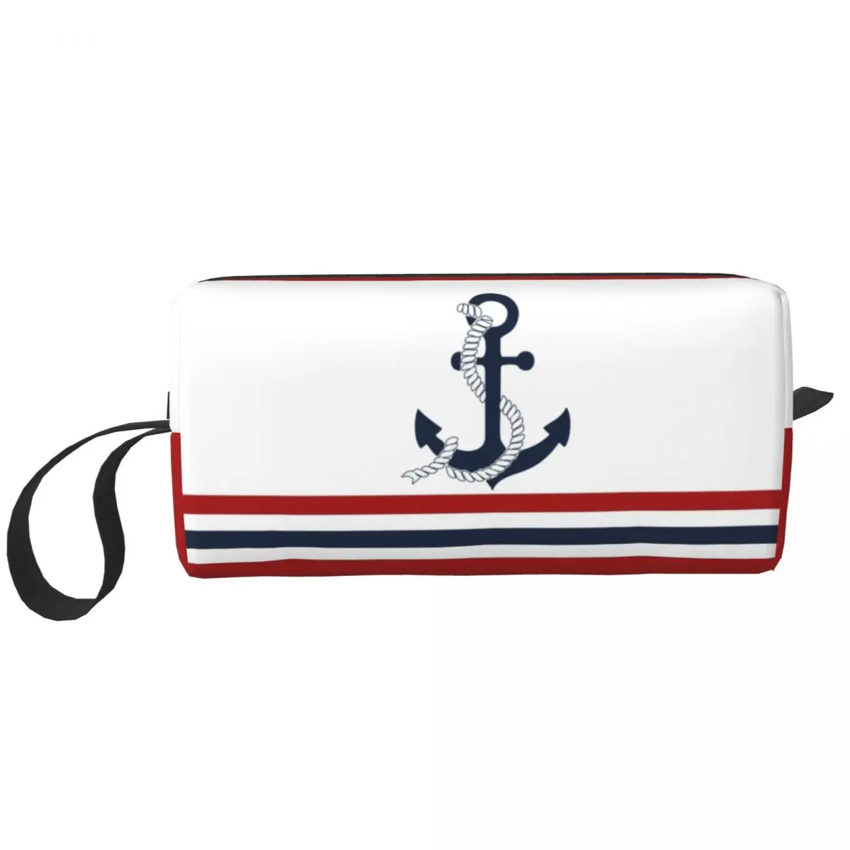 Custom Nautical Blue Anchors With Stripes Toiletry Bag Women Sailing Sailor Makeup Cosmetic Organizer Storage Dopp Kit Case