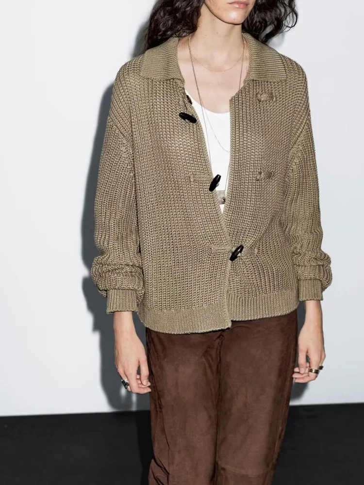 

Европейский и американский стиль, осень 2021, новый женский повседневный однобортный свитер, вязаный кардиган с толстыми иглами