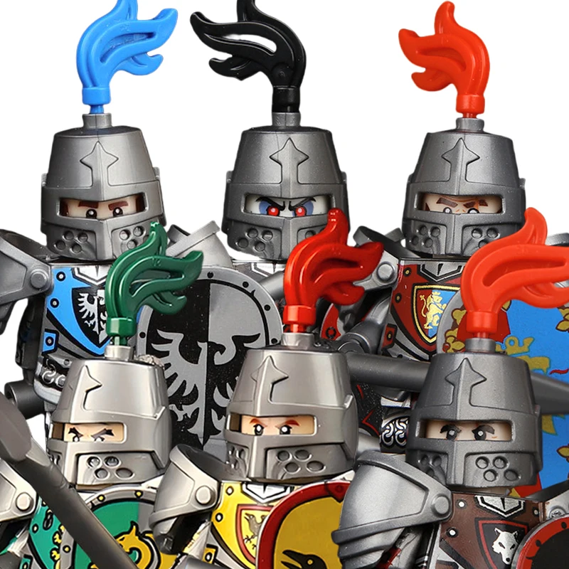 MOC Medieval Dragon Raven Knights Figures Building Blocks Army Shield War Weapon Bricks Toys