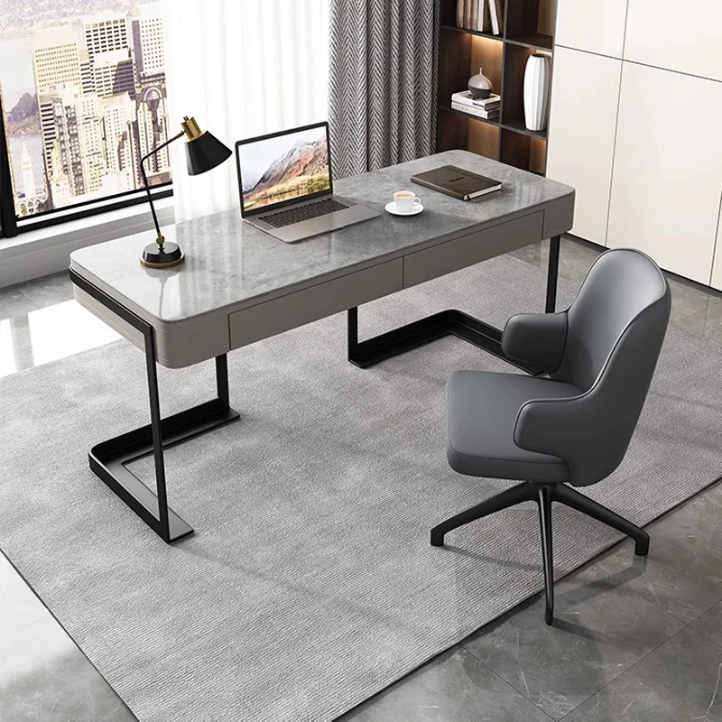 

Italian minimalist bright rock slab desk modern light luxury study home small apartment desktop computer writing desk