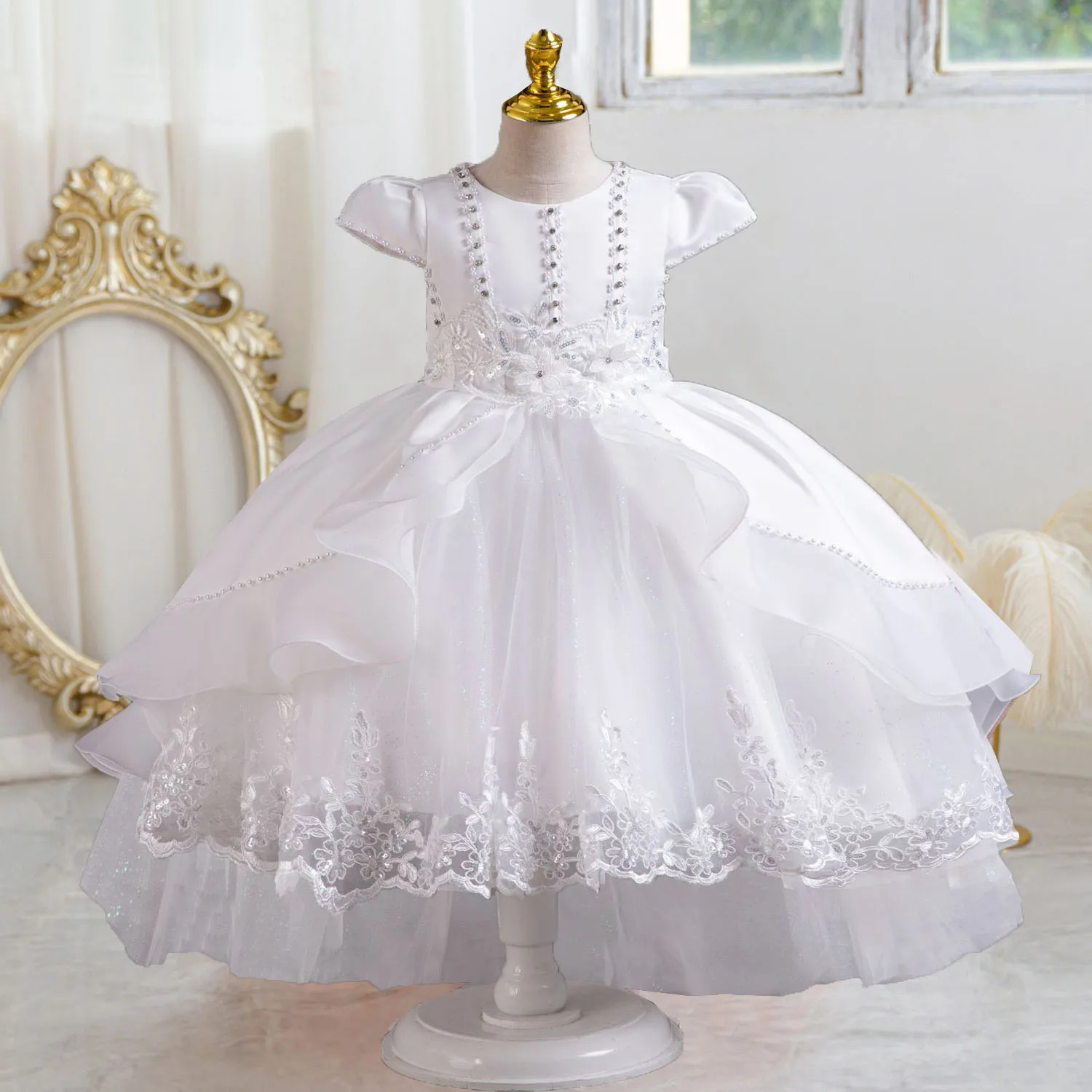 

Stunning Cap Sleeves Beaded Embroidered Flower Girl Birthday Party Formal Pageant Dance Party Dress Dress