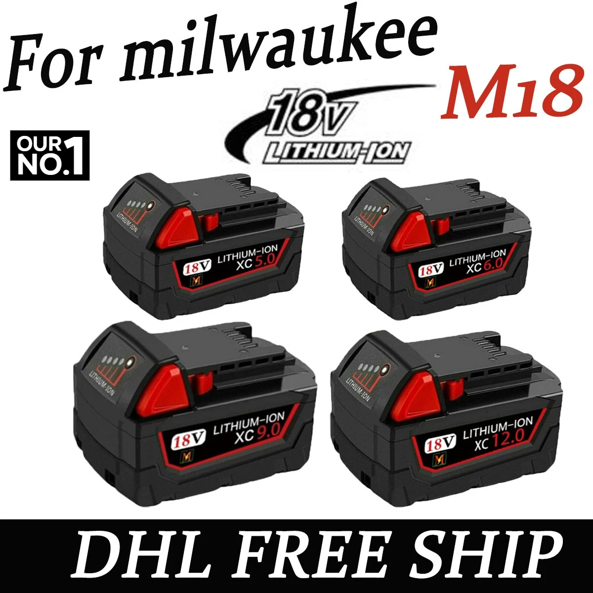 

For Milwaukee M18 18V Li-ion Replacement Battery M18B5-XC For Milwaukee 18V Tool 6.0Ah Rechargeable Battery Dual Charger