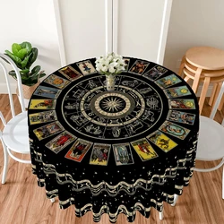 1 Piece Tarot Circular Tablecloth Waterproof Color Terrace Dining Table Cover Multi-purpose Towel 63 inch Black Gold Tableclot