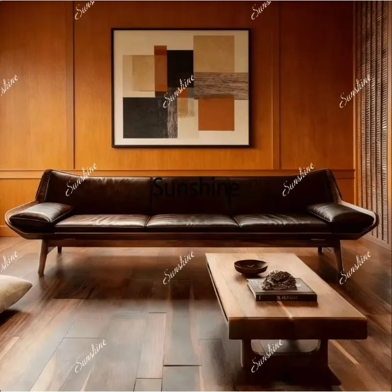 

New Chinese style solid wood living room home living room simple inline sofa customizationY