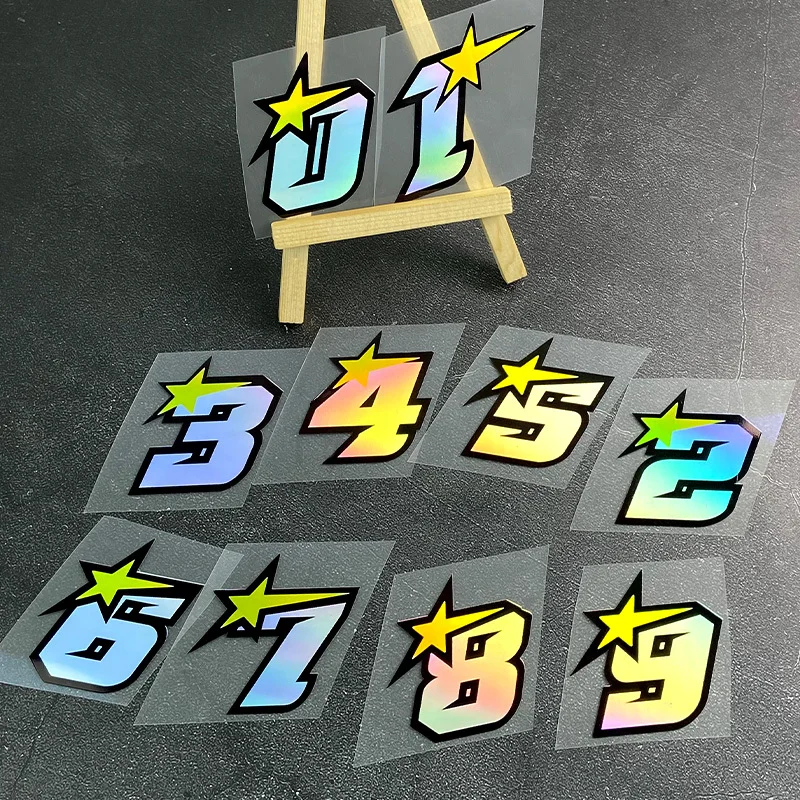Holographic Rainbow Star 0-9 Number Vinyl Sticker Set Waterproof Decal Custom DIY Decoration For Car Auto Exterior Accessories